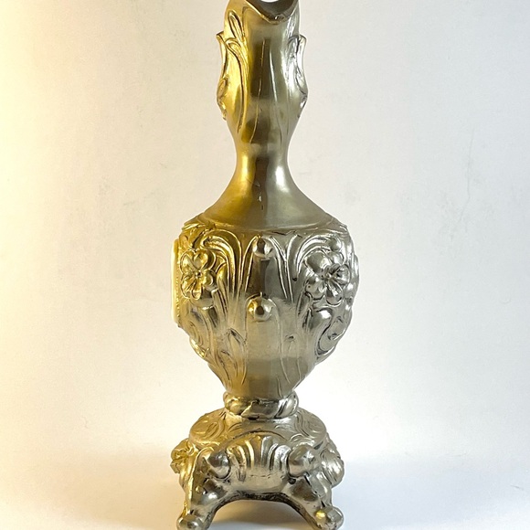 Vintage Spelter French Style Urn/Ewer with Porcelain Floral Medallion - Picture 5 of 14